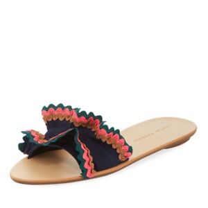 Loeffler Randall Birdie Suede Flat Ruffled Sandal Slide in Eclipse Navy NEW
